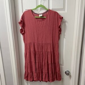 Knox Rose Textured Pink Dress with Embroidered Neckline